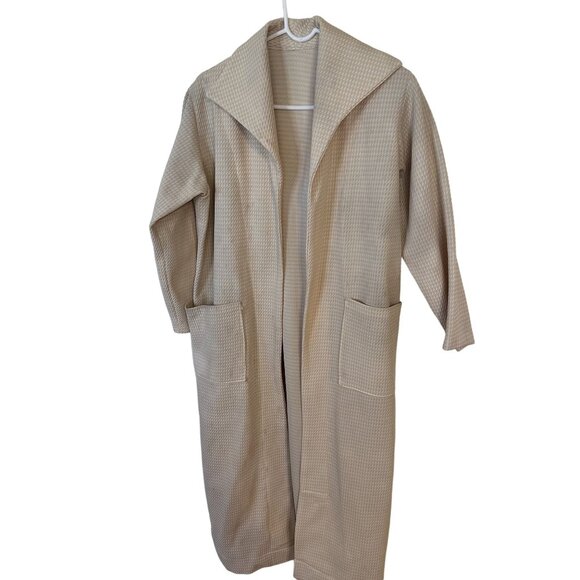 Vtg Womens Beige Longline Cardigan Duster Coat Robe Open Front & Pockets 70s OS - Picture 1 of 9